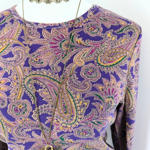 VTG 00s Y2K Ralph Lauren Purple Colorful Floral Paisley Print Long Sleeve Top - Picture 4 of 5